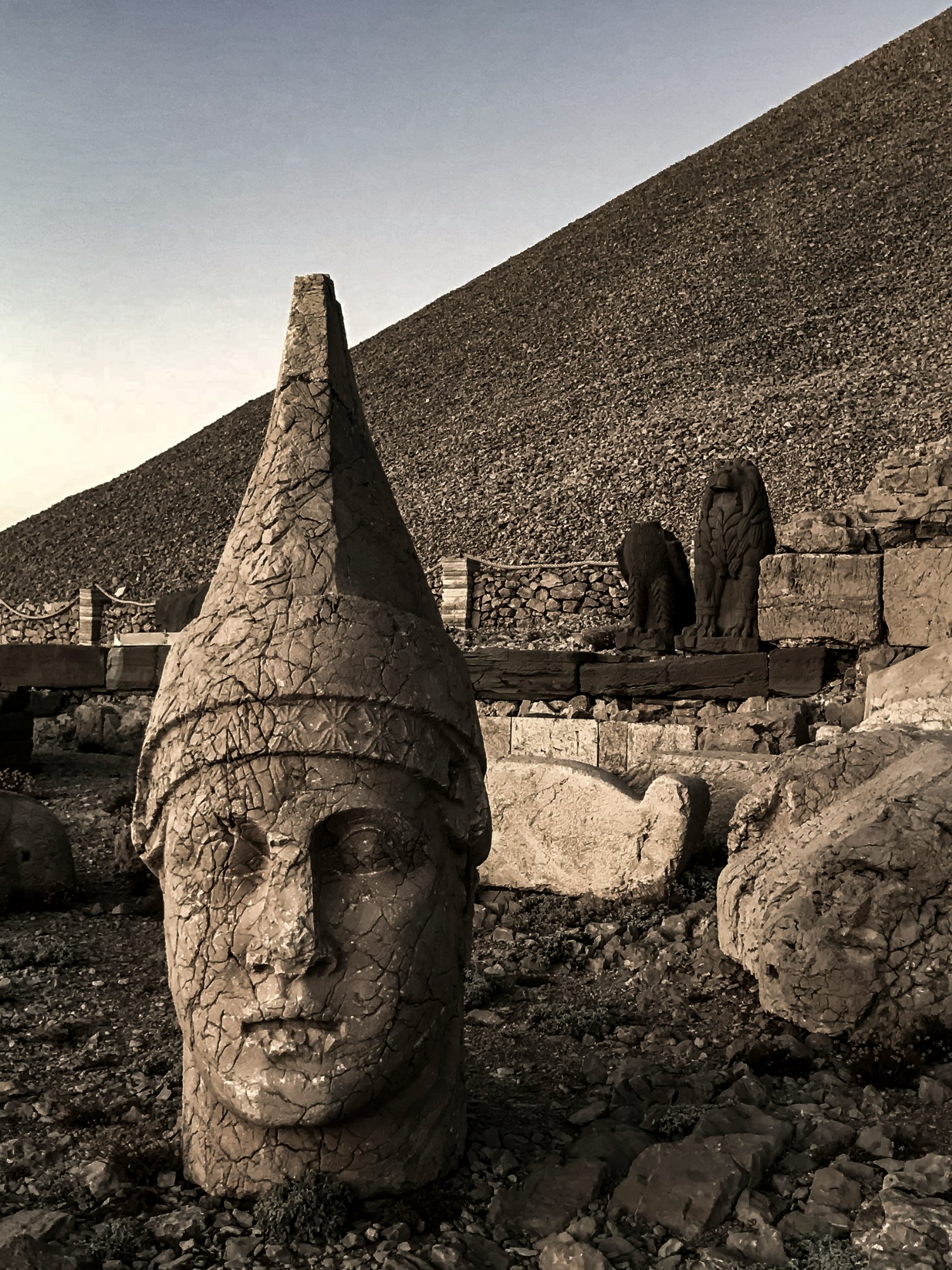 Ancient Mesopotamian stone head sculpture at Nemrut — gateway to the first dream interpreters